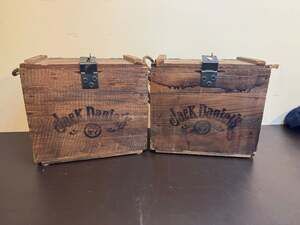 Vintage Jack Daniel's Old No. 7 Wooden Storage Crates with Rope Handles (2)